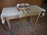 1800's Knotty Pine Table.Woven Rug