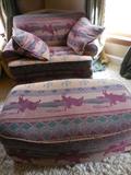 Over Stuffed Arm Chair with Ottoman. Lenore Mulligan Designs, "The Cowboy Collection"