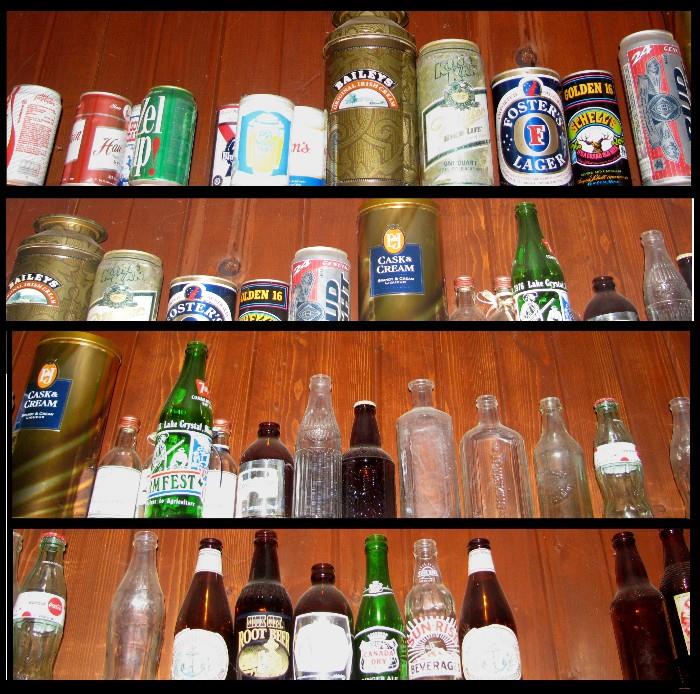 Beer, soda pop and glass bottles