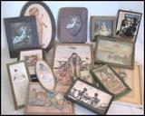 Antique framed prints. Includes advertising from Hutchinson, Minnesota.