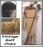 Vintage golf clubs, bag, balls. Capitol