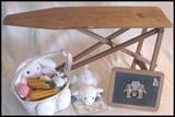 Children's ironing board plus plush bunny, lamb puppet,  and chalkboard 
