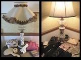 Table lamps, vanity items, gloves, purses