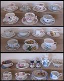 Porcelain, tea cups, saucers, tea pot, bowls -various china makers