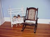 Folding rocker, Cabbage Patch kids, wicker towel  or blanket rack