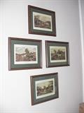 Hunt scene engravings, hand-colored