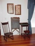 Old rocker, child's blackboard and folding desk