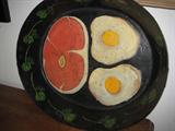 Super folk art ham and eggs in the pan! Folk painted tinware.
