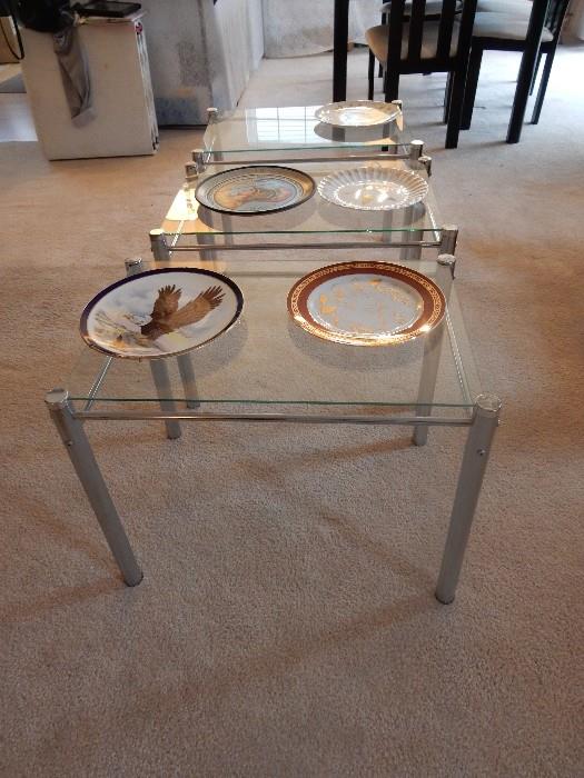 3 glass top and chrome tables