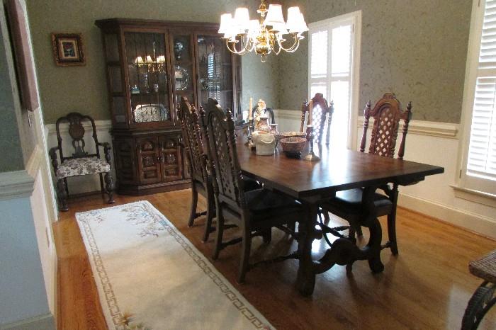 Vintage Hibriten Dining Roon Table, Chairs and China Cabinet