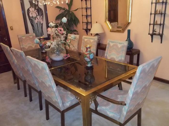 Oriental Style Table and Upholstered Drexel Chairs