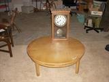 Mahogany Coffee Table and Antique Oak Clock BASEMENT.  Clock Works
