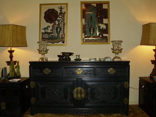 Buffet & end tables, Capodimonte urns