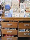 Drawers filled with antique/vintage games, board games and war memorabilla