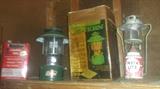 vintage Coleman lanterns with globes (one in box) & vintage Insta-lite lantern.