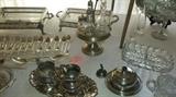 silver (plate & sterling), condiment set, cut glass & crystal. 