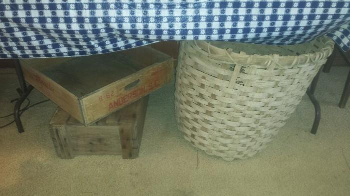 Huge split oak cotton basket, Merita bread/cake crate. 