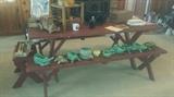 Picnic style table with four benches, McCoy planter collection of frogs, turtles, and an alligator. Much more!