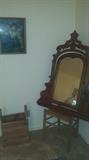 Blue Boy print, East Lake period mirror, chair, hand-made magazine box. 