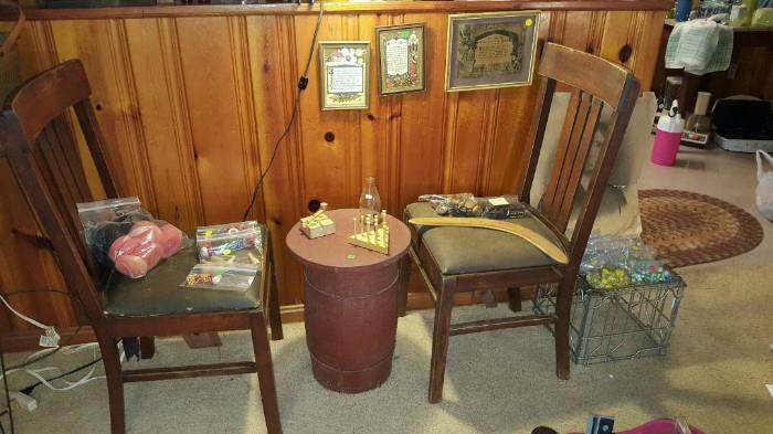 Brumby chairs and vintage game pieces. Marbles