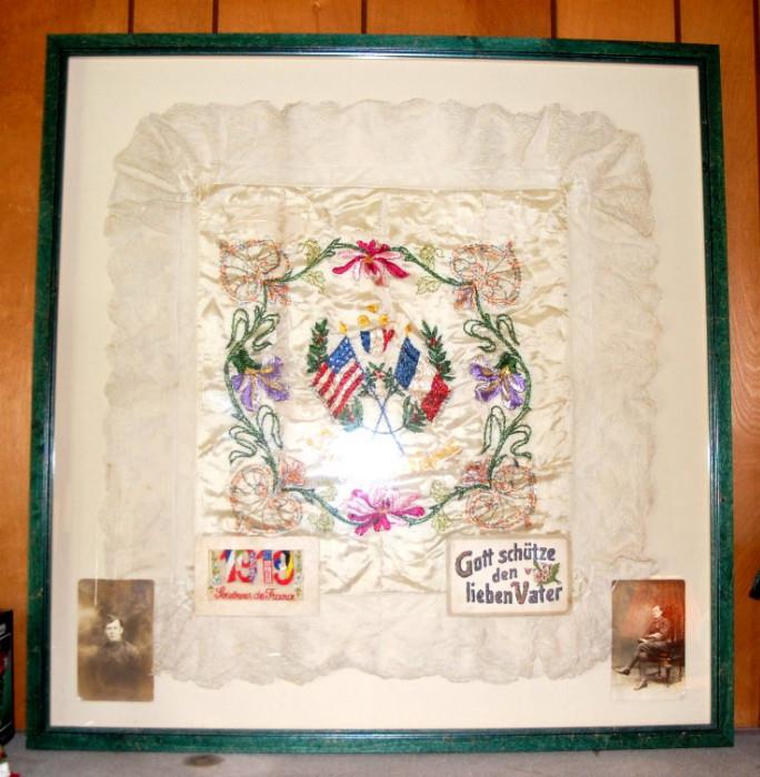 Large Embroidered Souvenir France World War One German & French