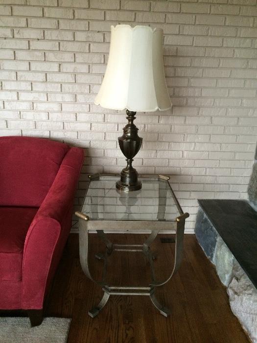 Vintage Brass Lamps and glass end tables