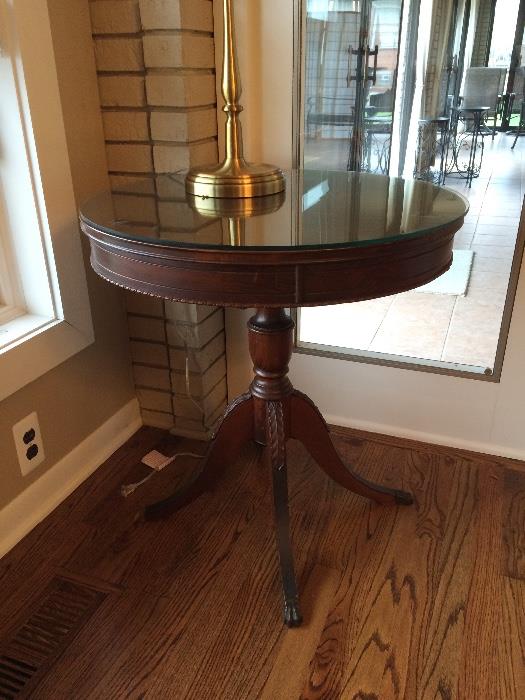 Vintage carved round Table w/ glass top