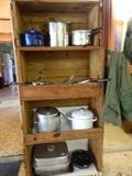 Wonderful large old crates stacked - buy one or all!  More cookware of all types.