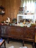 Duncan Phyfe sideboard loaded down with more glass & miscellaneous. 