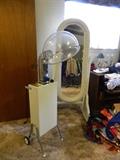 Vintage stand alone hair dryer! wicker stand mirror