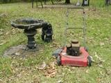 Lawnmower, yard decor, fountain
