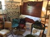 Storage building - (2) antique beds - left one is iron with rails, the one on the right is mahogany with headboard/footboard - no rails.  miscellaneous