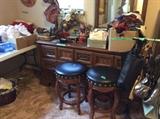 Master Bedroom Dresser - box of scarves, panty hose, knickknacks.  Two stools, purses