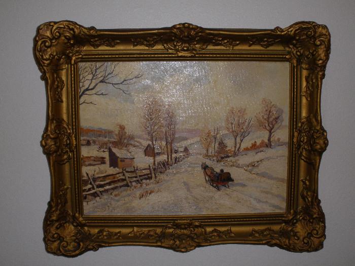 Nice oil snowscape in ornate frame