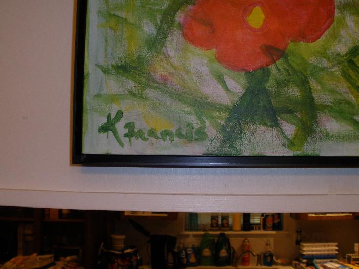 Mid century floral painting by K Francis