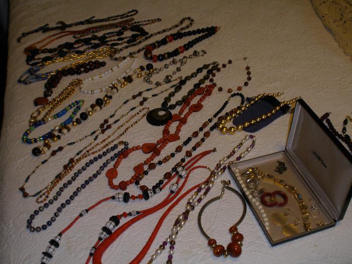Necklaces, beads.