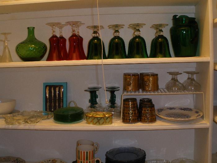 Glassware including forest green set.