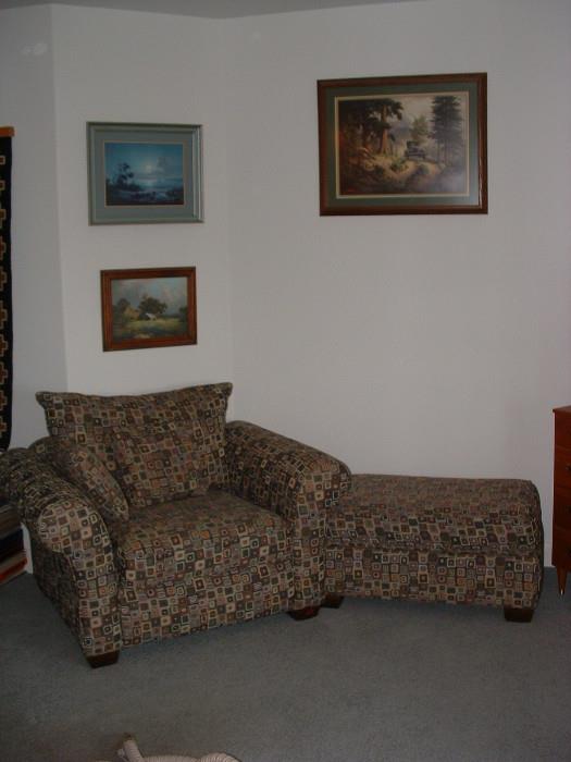 comfortable chair & ottoman and windberg prints