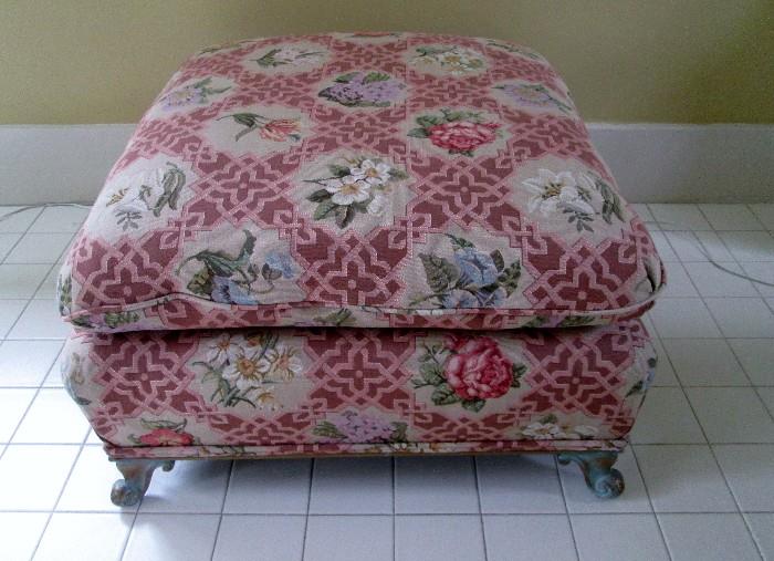 Ottoman upholstered in Old World Weavers fabric
