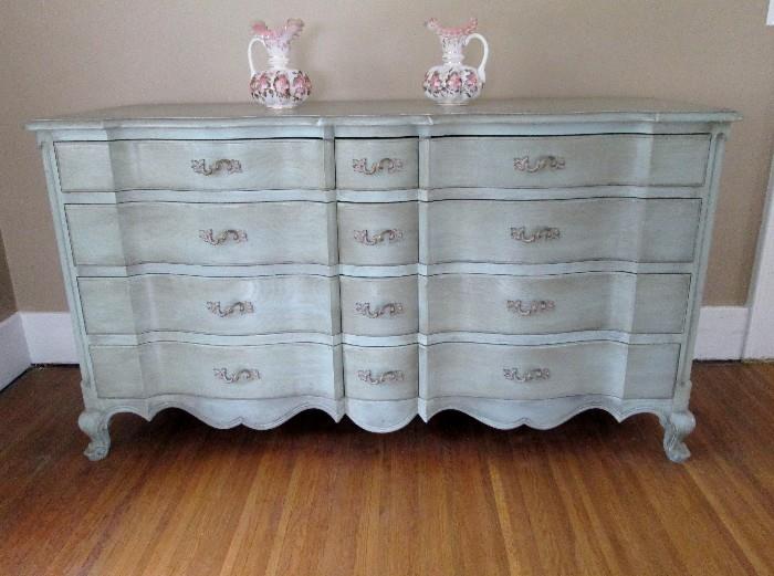 pr vintage French Provincial Union National painted dressers each w/ mirror
