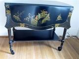 Black Lacquer Chinese Motif Tea Cart
