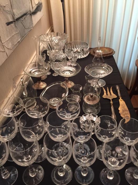 Spode Sonata Stemware. Waterford Bowl, Assorted Crystal with Sterling Bases.