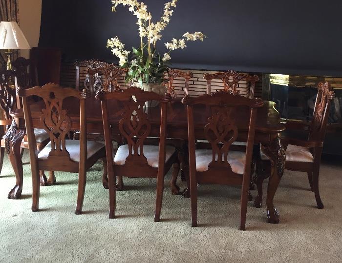 Another image of dining table.  Comes with 2 large leaves and 10 chairs.
