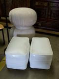 Pair of vinyl ottoman on casters 70's & Pair of mushroom cap ottoman