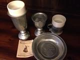 Many pieces ( 50+) of Wilton Armetale, pewter look aluminum dinnerware set. Service for 8 +, mugs, cups plates, bowls, serving pieces, excellent condition.