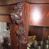 Antique Oak China Curio Cabinet with Detailed Lions Heads And all the Smalls inside