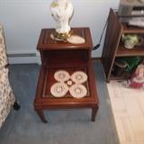 PAIR LEATHER TOP TABLES