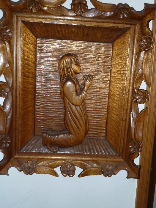 Child praying wood carving picture from Branson artist