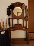 Antique hall tree with mirror