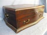 English Antique Bowfront Silverware Chest by John Nowill & Sons, Sheffield - Beautifully shaped flame mahogany chest has a brass handles on sides and front with a brass inlay on top 